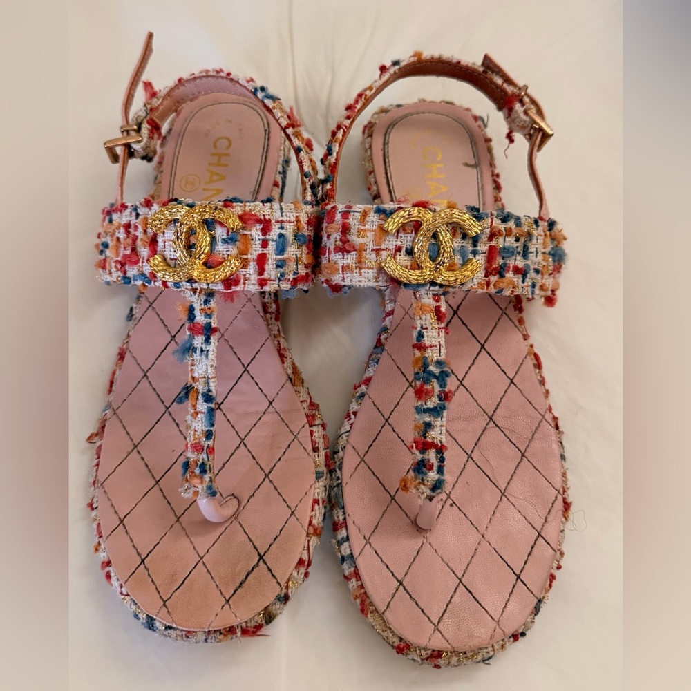 Chanel Tweed CC Logo Sandals – Size 36.5 (US 6.5)